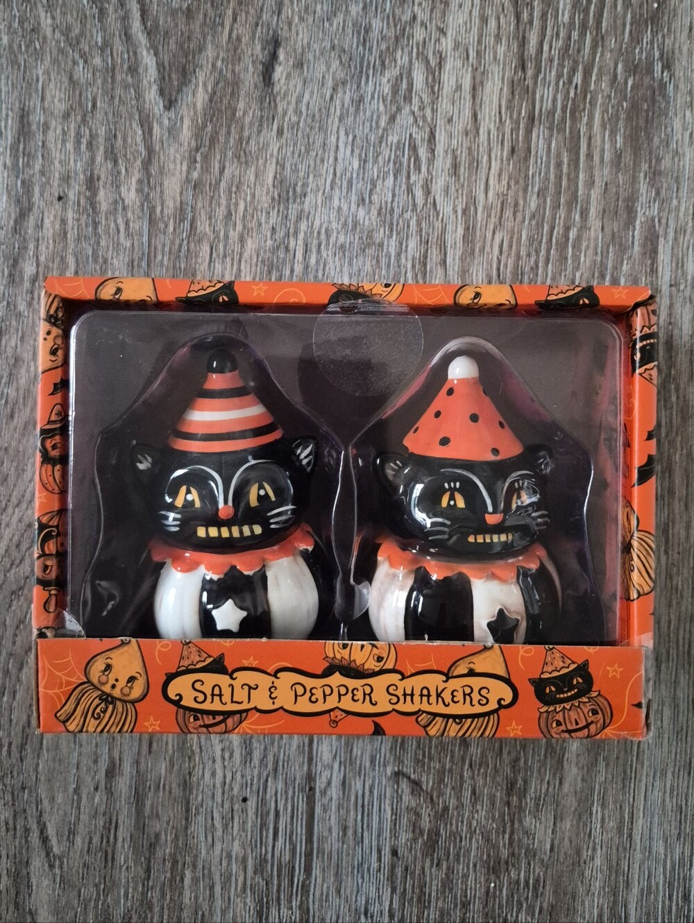 Joanna Parker Halloween Black Cat Salt and Pepper Shakers, New!